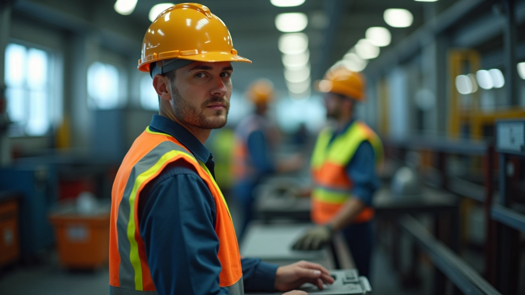 Arbeitnehmer an Fabrikarbeitsplatz mit reduzierter Arbeitsmenge während Kurzarbeit