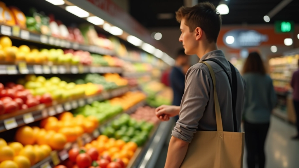Einkaufszettel und Lebensmittel im Supermarkt mit Preisschildern