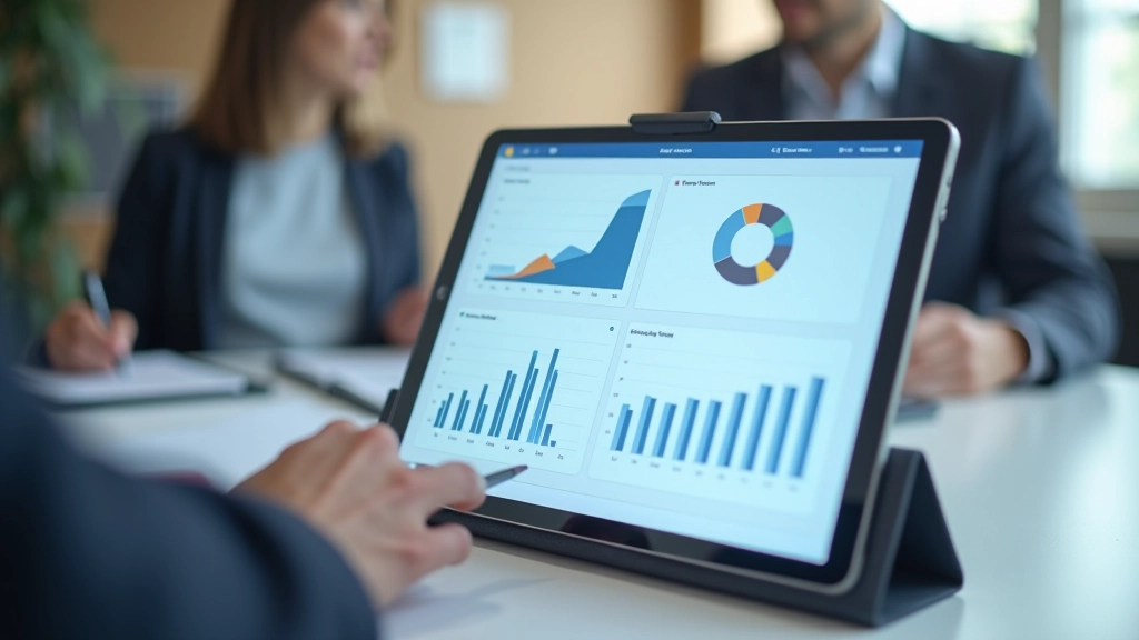 Grafik zeigt steigende Linien auf einem Tablet-Bildschirm mit Geschäftsdiagrammen
